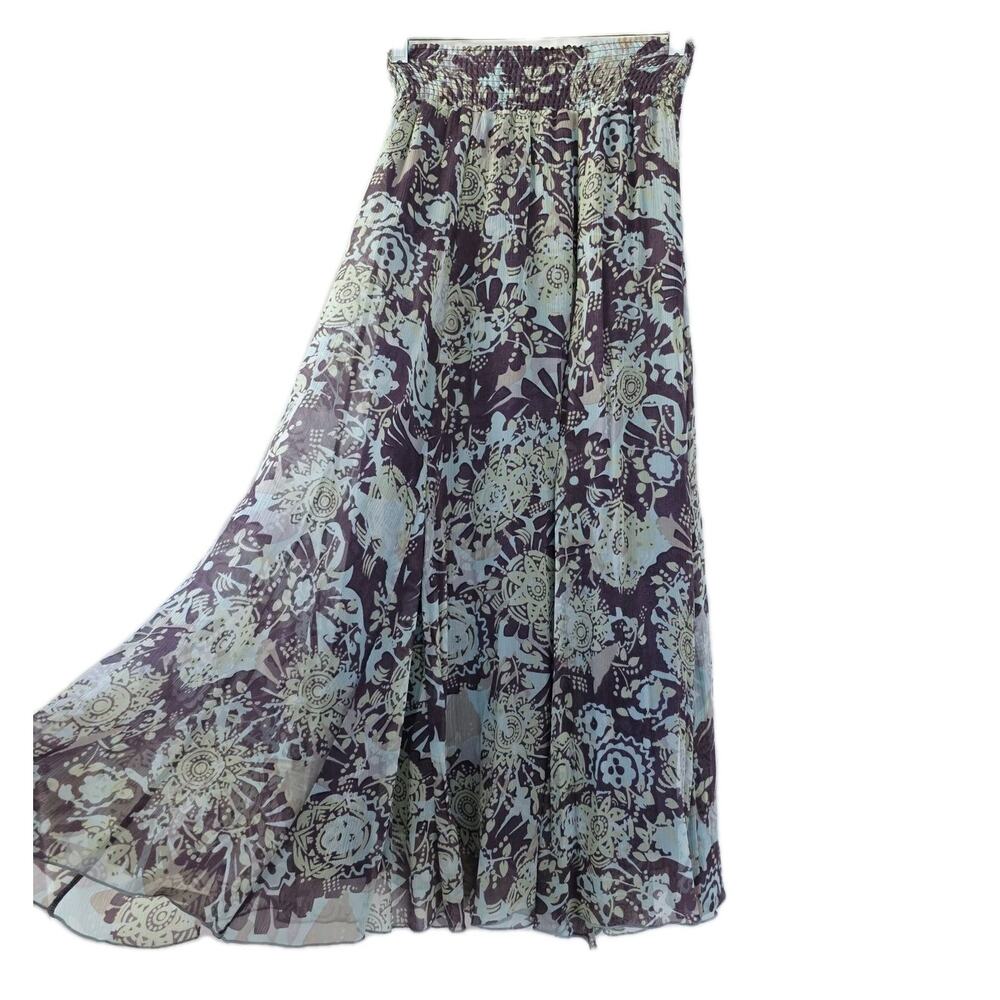 Cabi Y2K‎ Maxi Skirt 100% Silk Pull On Gypsy Size XS blue Green Flowy Full Boho